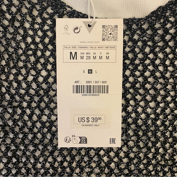 ZARA Women's Layered Top White w/ Black Metallic Sequined Mesh Size M - NWT $39 - Picture 12 of 15